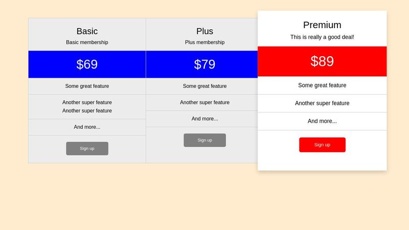 CSS Comparison Table (vertical version)