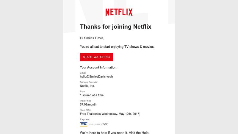 Welcome to Netflix, Smiles Davis!