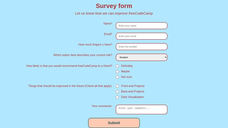 Build a Survey Form for FreeCodeCamp