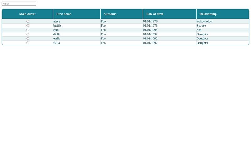 table filter sort javascript
