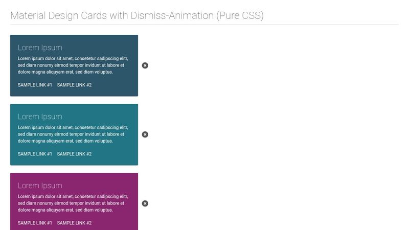 Material Design Cards with Dismiss-Animation (Pure CSS)