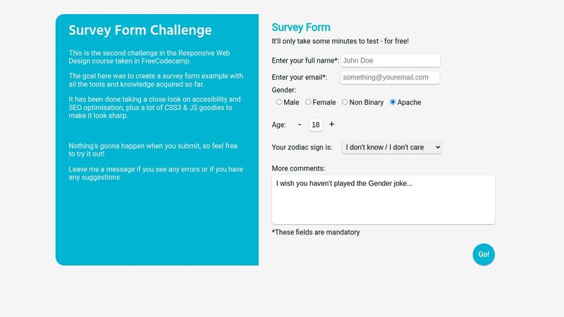 Survey Form Challenge FCC