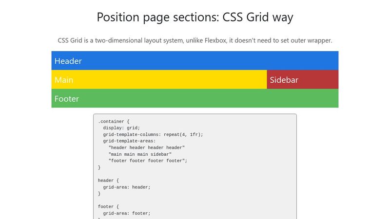 38. Position page sections: CSS Grid way