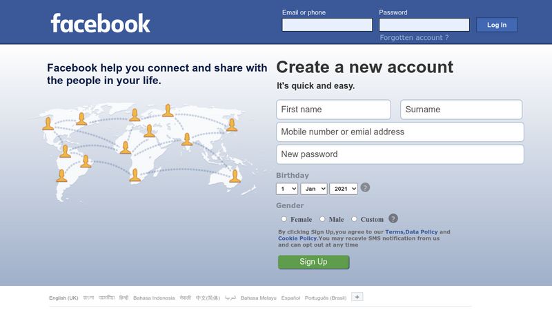 Old Facebook Legacy Login/Signup Page clone