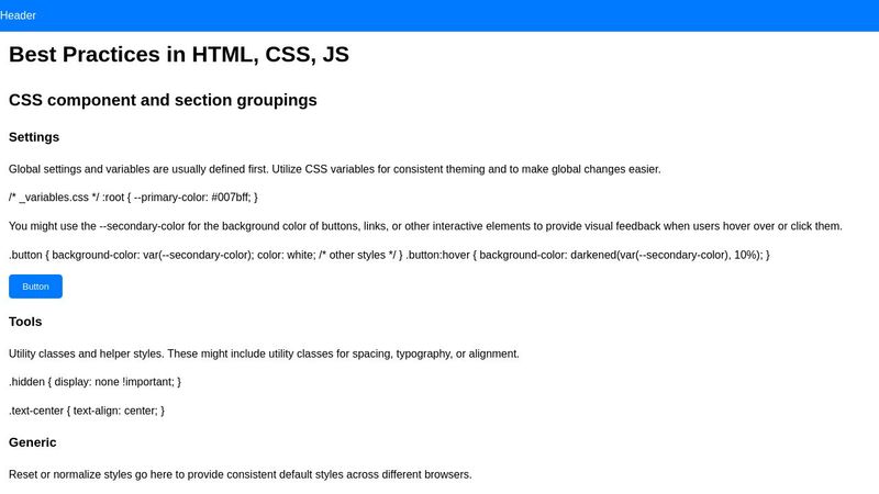 My Best Practices HTML, CSS, JS