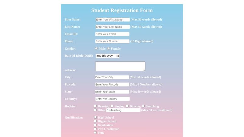 Student Registration Form
