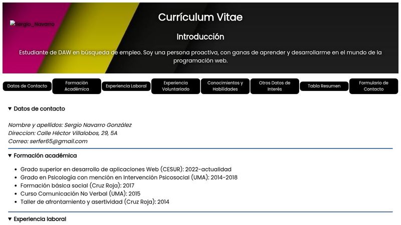 Curriculum Vitae HTML y CSS