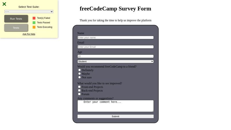freeCodeCamp Survey Form