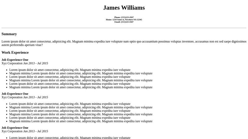 HTML only resume (no-css)