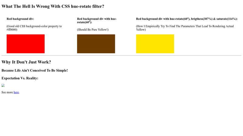 css - Why does 'filter: invert(1) hue-rotate(180deg)' turn red into a  peachy-pink color? - Stack Overflow