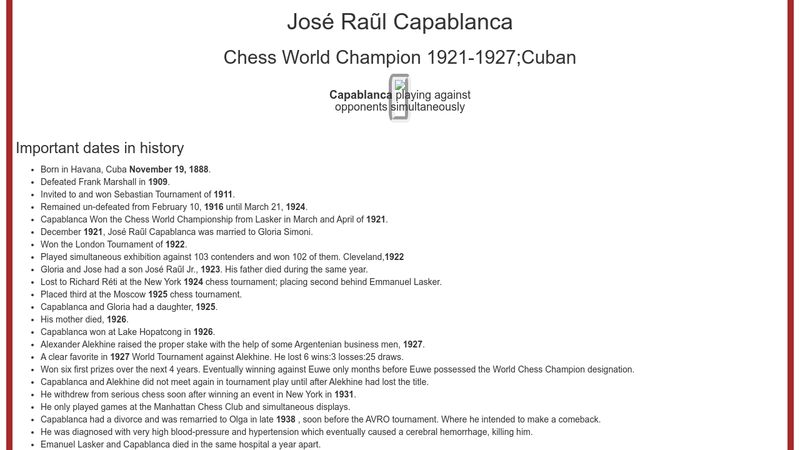 Tribute page - José Raúl Capablanca