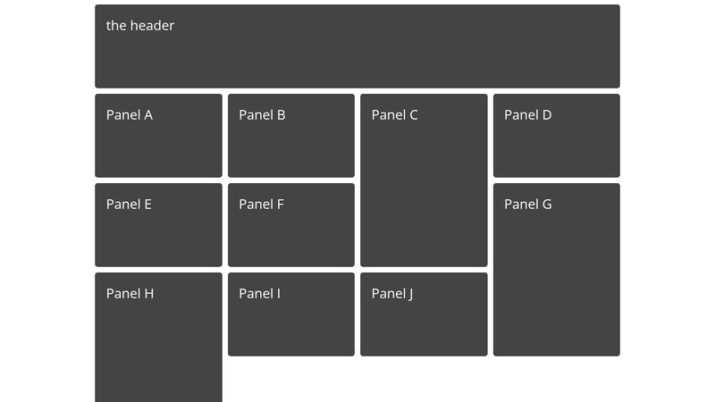 CSS Grid only - MASONRY + header + footer