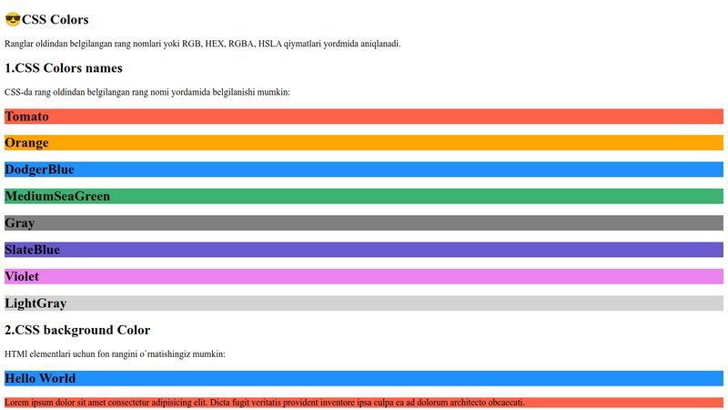 CSS Colors RGB,RGBA,HEX,HSL,HSLA