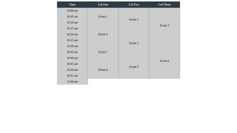 Simple Schedule Table Using CSS and HTML