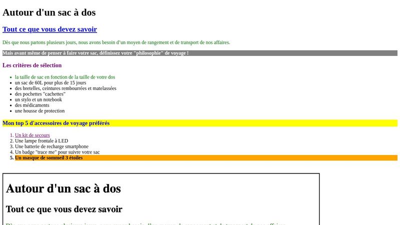 Exercice HTML/CSS #01 - Sac à dos