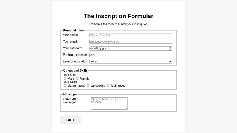 Inscription form