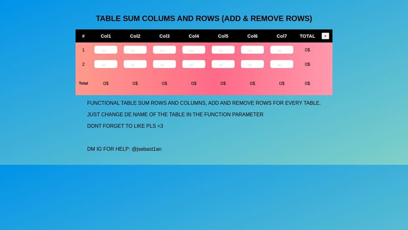 Table sum rows and columns, add and remove rows - columns totals rows ...