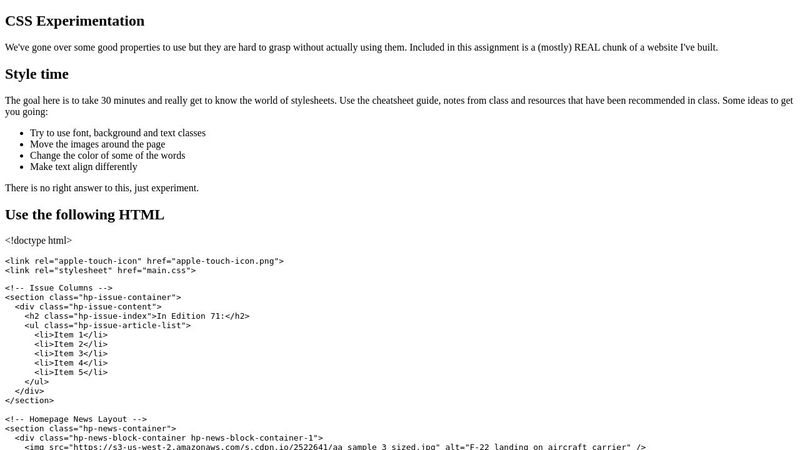 CSS Basics (CSS Experimentation) - Assignment 5 Starter Code