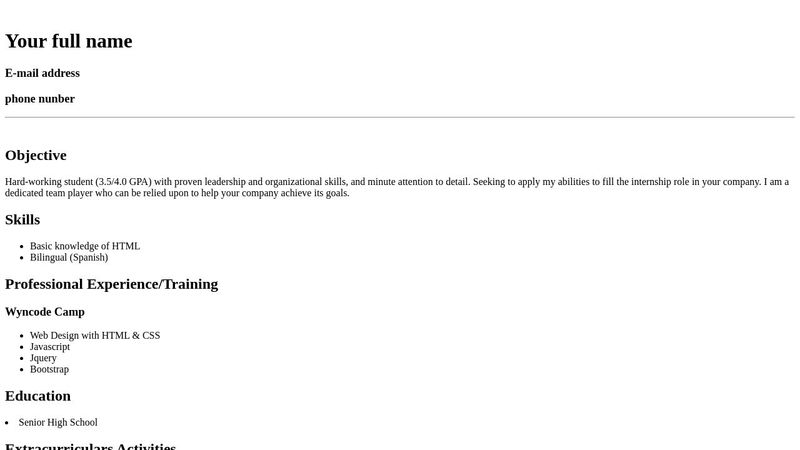 simple HTML Resume