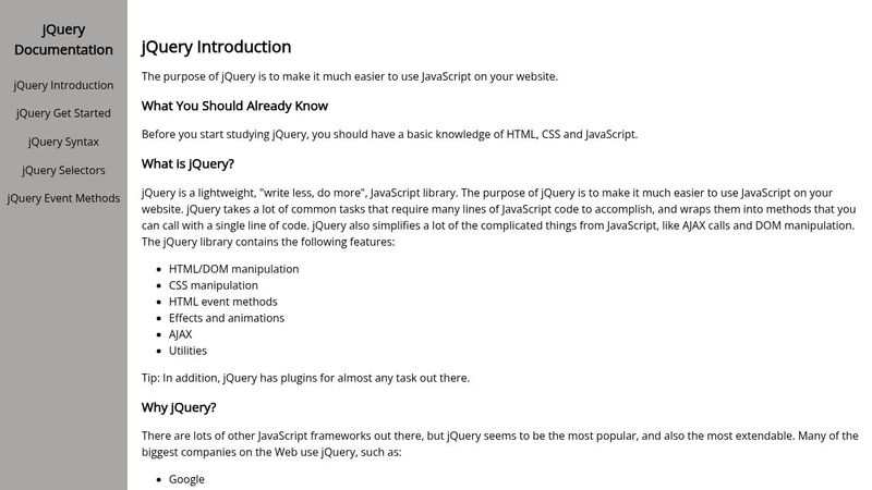 jQuery Documentation