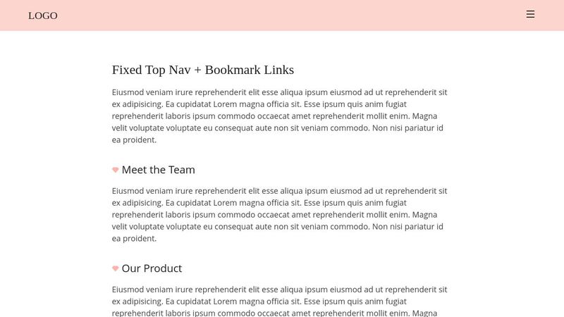 Fixed Top Nav + Bookmark Links - HTML/CSS/JS