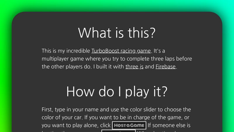 Help Menu for the TurboBoost Racing Game