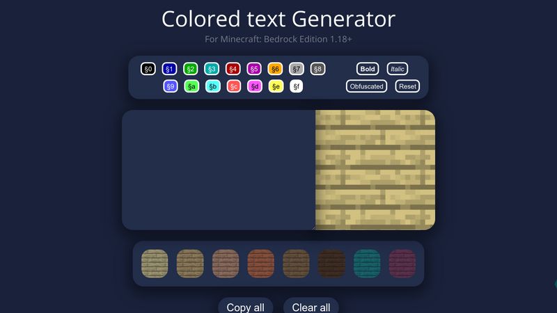 Minecraft Bedrock Colored Text Generator