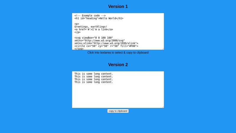 Select textarea & copy to clipboard (JS onClick )