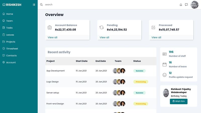 admin dashboard