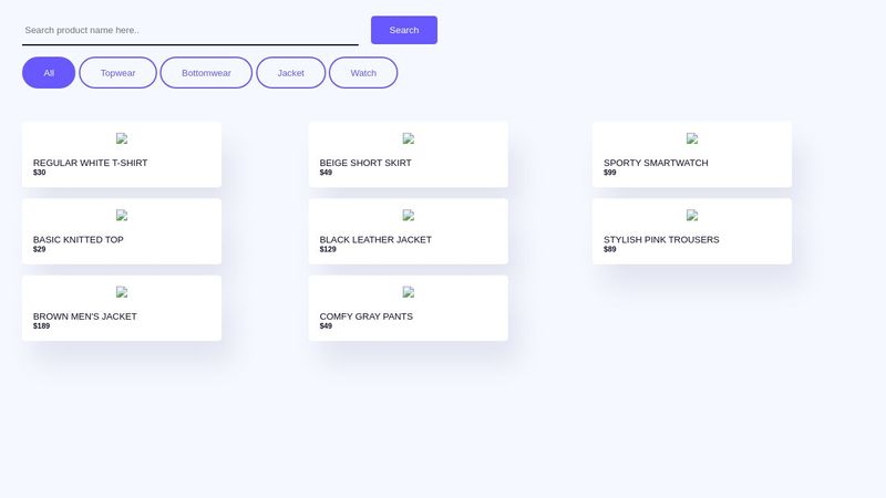 product list filter using javascript
