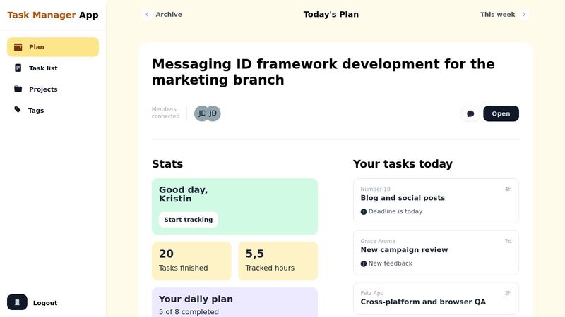 Tailwind CSS Task Manager Dashboard UI