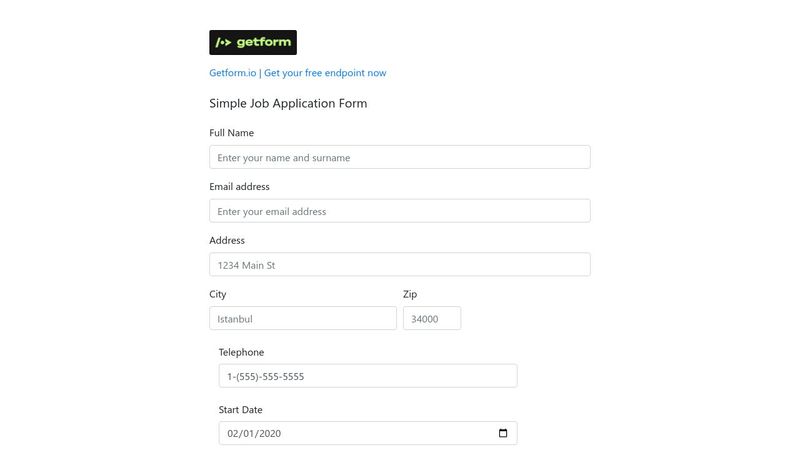 Simple Job Application Form Example