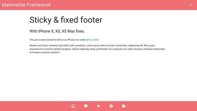 Materialize Sticky fixed footer example