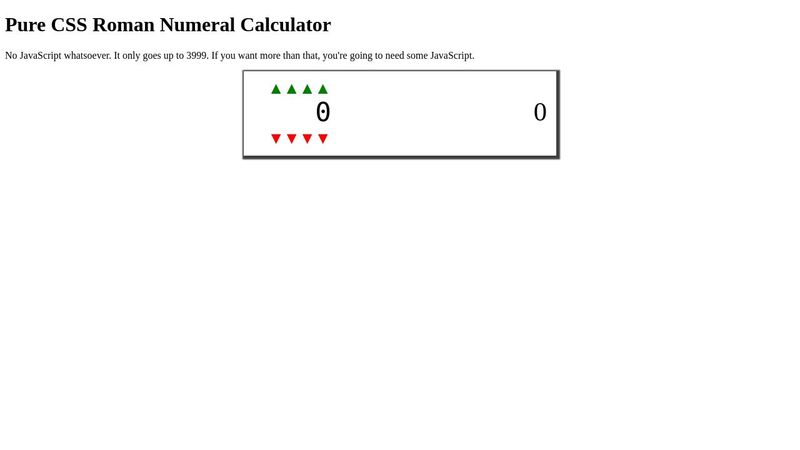 Pure-CSS Roman Numeral Calculator