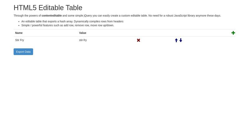 HTML5 Editable Table