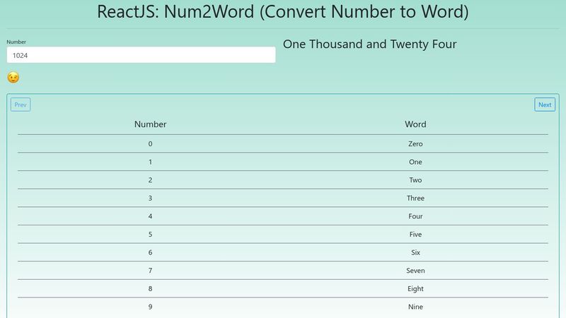 ReactJS: Num2Word (Convert Number to Word)