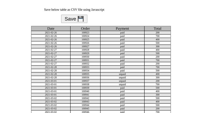 table to csv - download with js