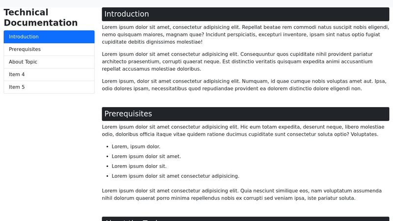Technical Documentation HTML example W/ Bootstrap 5