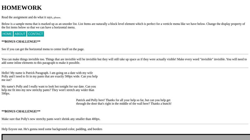 CSS Layouts (part1) HOMEWORK!!