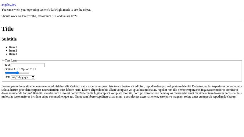 HTML-only dark/light mode (no CSS, no JavaScript) image.