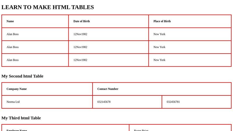 HTML TABLES TUTORIALS