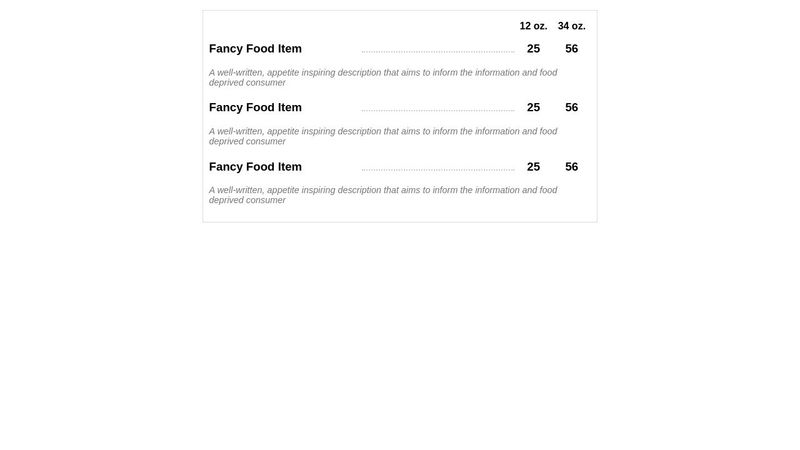 Simple CSS restaurant menu