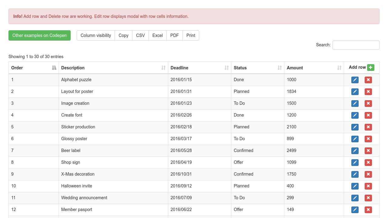 dataTables custom row buttons