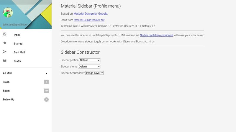 Material Design - Sidebar (Profile menu) Material Design - Sidebar (Profile menu)